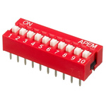 APEM 10 Way Through Hole DIP Switch SPST, Raised Actuator