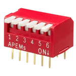 APEM 6 Way Through Hole Piano Dip Switch SPST, Piano Actuator