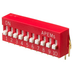 APEM 10 Way Through Hole DIP Switch SPST, Raised Actuator