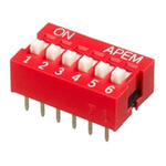 APEM 6 Way Through Hole DIP Switch 6PST, Recessed Actuator