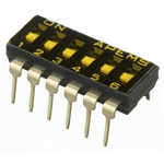 APEM 6 Way Through Hole DIP Switch 6PST, Recessed, Top Side Lever Actuator