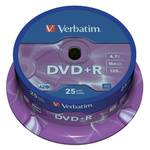 43500 | Verbatim Blank DVD 4.7 GB 16X DVD+R, 25 Pack
