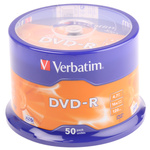 43548 | Verbatim Blank DVD 4.7 GB 16X DVD-R, 50 Pack