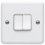 MK Electric White Rocker Light Switch, 2 Way, 2 Gang, Metalclad