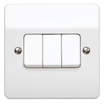 MK Electric White Rocker Light Switch, 2 Way, 3 Gang, Logic Plus