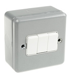 MK Electric Silver Metal Clad Switch, 2 Way, 3 Gang, Metalclad