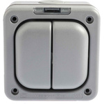 MK Electric Grey Outdoor Light Switch, 1 Way, 2 Gang, Masterseal