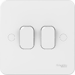 Schneider Electric White Rocker Light Switch, 2 Way, 2 Gang, Lisse