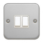 Contactum White Metal Clad Switch, 2 Way, 2 Gang, Metal Clad