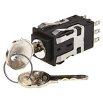 Key Switch, DPDT, 2 A @ 24 V dc, 2 A @ 250 V ac, 3 A @ 125 V ac 2-Way Flat-Key