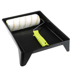 RS PRO Paint Roller and Tray Kit includes: Cage Frame, Plastic Tray, Polyester Roller Sleeve