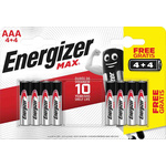 AAA 4+4 MAX RS | Energizer MAX Alkaline AAA Battery 1.5V, 8 Pack
