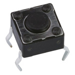 Black Button Tactile Switch, SPST 50 mA @ 12 V dc 6mm