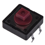 Red Plunger Tactile Switch, SPST 50 mA @ 12 V dc 3mm