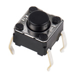 Black Plunger Tactile Switch, SPST 50 mA @ 24 V dc 0.9mm Through Hole