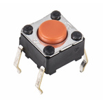 Orange Plunger Tactile Switch, SPST 50 mA @ 24 V dc 0.9mm Through Hole