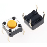 Yellow Plunger Tactile Switch, SPST 50 mA @ 24 V dc 0.9mm Through Hole