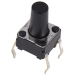 Plunger Tactile Switch, SPST 50 mA @ 24 V dc 6.1mm Through Hole