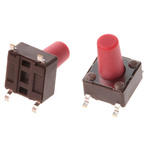 Red Stem Tactile Switch, SPST 50 mA @ 12 V dc 9.5mm Surface Mount