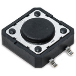 IP40 Black Button Tactile Switch, SPST 50 mA 7 (Dia.)mm Through Hole