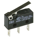ZF Short Lever Micro Switch, Tab Terminal, 6 A @ 250 V ac, SPDT