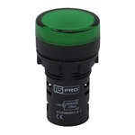 RS PRO, Panel Mount Green LED Pilot Light, 22mm Cutout, IP65, Round, 110V ac