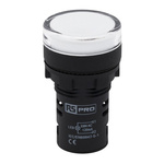 RS PRO, Panel Mount White LED Pilot Light, 22mm Cutout, IP65, Round, 230V ac