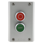 Eaton Momentary Enclosed Push Button - 2NO/2NC, Plastic, 2 Cutouts, Red/Green, O/I, IP67