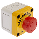 APEM A02ES-I Series Twist Release Emergency Stop Push Button, Panel Mount, 22mm Cutout, 2NC, IP65