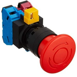 Idec HW Series Series Push Lock Turn Reset Emergency Stop Push Button, Panel Mount, 22.3mm Cutout, 2NC, IP20, IP65