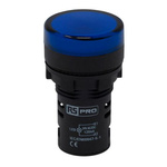 RS PRO, Panel Mount Blue LED Pilot Light, 22mm Cutout, IP65, Round, 24V ac/dc