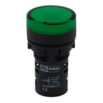 RS PRO, Panel Mount Green LED Pilot Light, 22mm Cutout, IP65, Round, 12V ac/dc