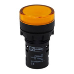 RS PRO, Panel Mount Yellow LED Pilot Light, 22mm Cutout, IP65, Round, 110V ac/dc