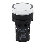 RS PRO, Panel Mount White LED Pilot Light, 22mm Cutout, IP65, Round, 24V ac/dc
