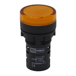 RS PRO, Panel Mount Yellow LED Pilot Light, 22mm Cutout, IP65, Round, 24V ac/dc