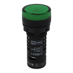 RS PRO, Panel Mount Green LED Pilot Light, 22mm Cutout, IP65, Round, 12V ac/dc