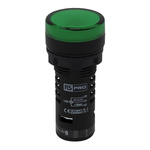 RS PRO, Panel Mount Green LED Pilot Light, 22mm Cutout, IP65, Round, 24V ac/dc