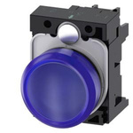 Siemens, 3SU1, Panel Mount Blue LED Indicator, 22mm Cutout, Round, 230V ac