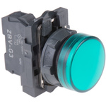 Schneider Electric, Harmony XB5, Panel Mount Green Universal LED Pilot Light, 22mm Cutout, IP66, IP67, 120V ac