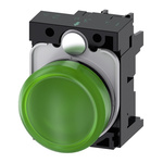 Siemens, SIRIUS ACT, Panel Mount Green LED Pilot Light, 22mm Cutout, IP20, Round, 230V ac