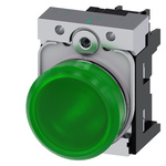 Siemens, SIRIUS ACT, Panel Mount Green LED Pilot Light, 22mm Cutout, IP20, Round, 24V ac/dc