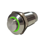 RS PRO Illuminated Push Button Switch, Latching, Panel Mount, 12mm Cutout, SPST, Green LED, 220V ac/dc, IP40