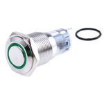 RS PRO Illuminated Push Button Switch, Momentary, Panel Mount, 16mm Cutout, SPDT, Green LED, 250V ac, IP65, IP67