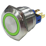 RS PRO Illuminated Push Button Switch, Latching, Panel Mount, 22mm Cutout, SPDT, Green LED, 250V ac, IP65, IP67