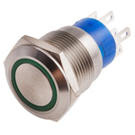 RS PRO Illuminated Push Button Switch, Momentary, Panel Mount, 19.2mm Cutout, DPDT, Green LED, 250V ac, IP67