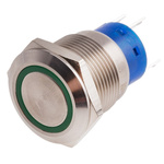 RS PRO Illuminated Push Button Switch, Latching, Panel Mount, 19.2mm Cutout, SPDT, Green LED, 250V ac, IP67