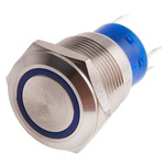 RS PRO Illuminated Push Button Switch, Momentary, Panel Mount, 19.2mm Cutout, SPDT, Blue LED, 250V ac, IP67