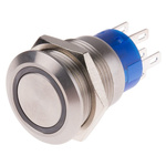 RS PRO Illuminated Push Button Switch, Latching, Panel Mount, 19.2mm Cutout, DPDT, Blue LED, 250V ac, IP67
