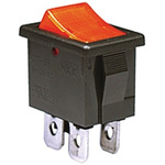 NKK Switches Illuminated DPST, On-None-Off Rocker Switch Panel Mount
