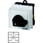 Eaton, 3P 3 Position 45° Voltmeter Cam Switch, 690V (Volts), 20A, Knob Actuator